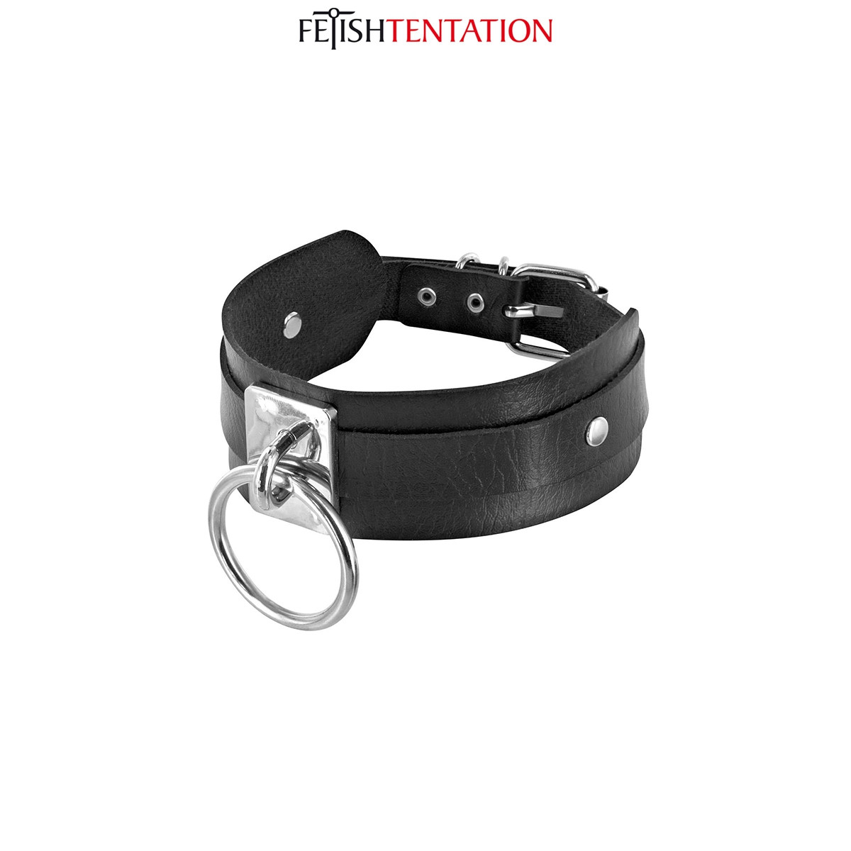 Collier BDSM large avec anneau - Fetish Tentation Collier BDSM large avec anneau - Fetish Tentation