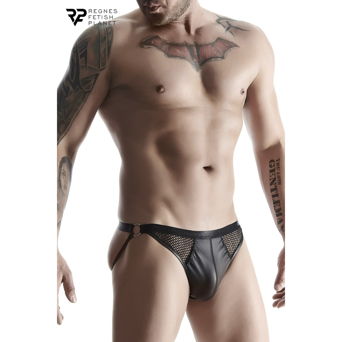 Jock strap noir wetlook et résille - Regnes Jock strap noir wetlook et résille - Regnes
